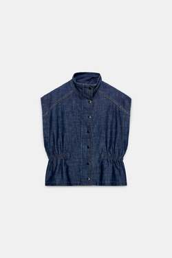 ZARA ЖИЛЕТ ИЗО ЛЬНА С ЭЛАСТИЧНОЙ ТАЛИЕЙ, ИНДИГО