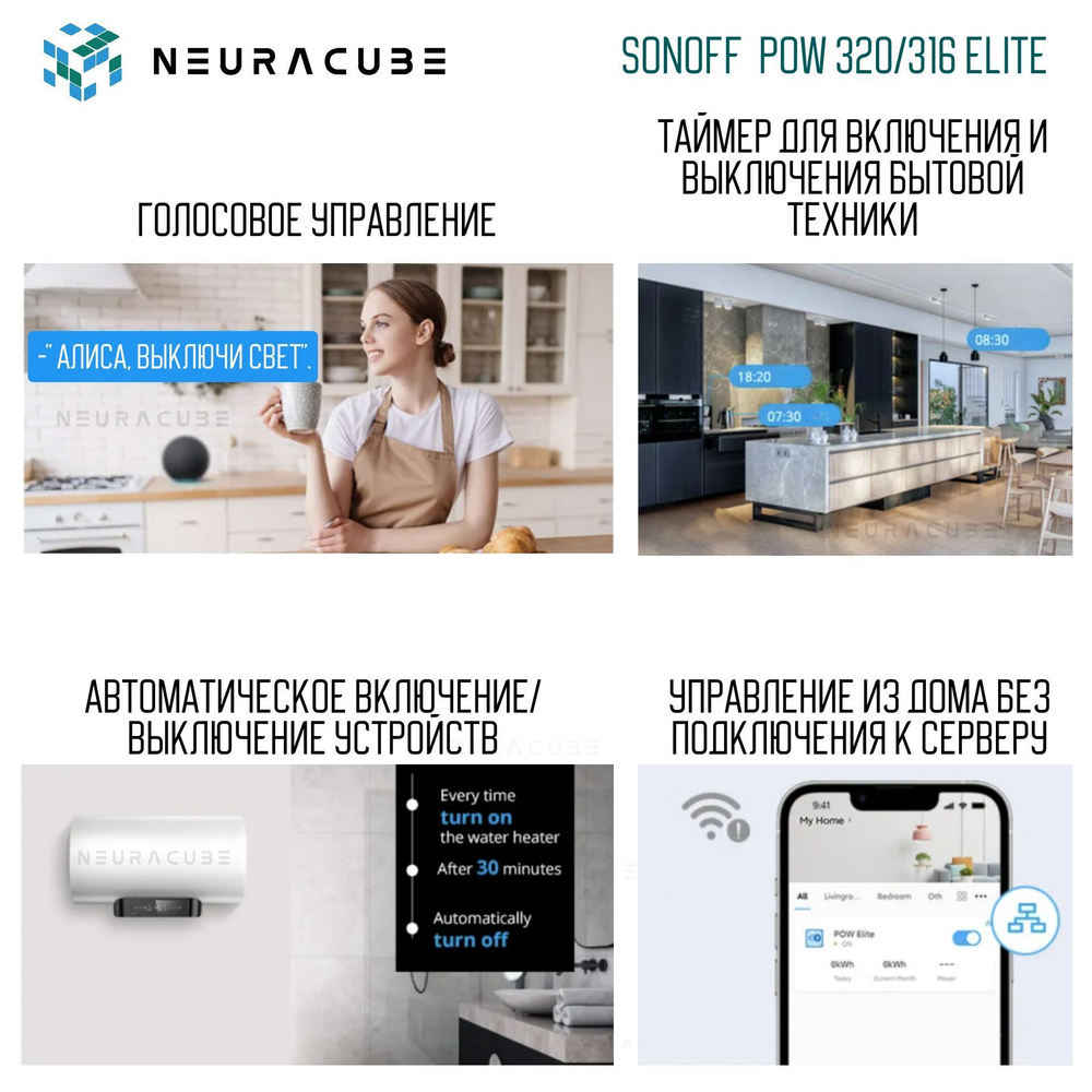 Умное WiFi Реле с контролем потребляемой мощности Sonoff POWR316D Elite, 16А/3500Ватт (Работает с Алисой)