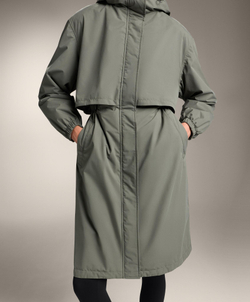 Oysho Водонепроницаемый длинный плащ с подкладкой FELLEX® AEROGEL 10K, темный хаки