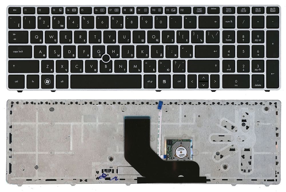 Клавиатура для ноутбука HP ProBook 6560b, 6565b, Elitebook 8560p, 8570p (Серебристая рамка)