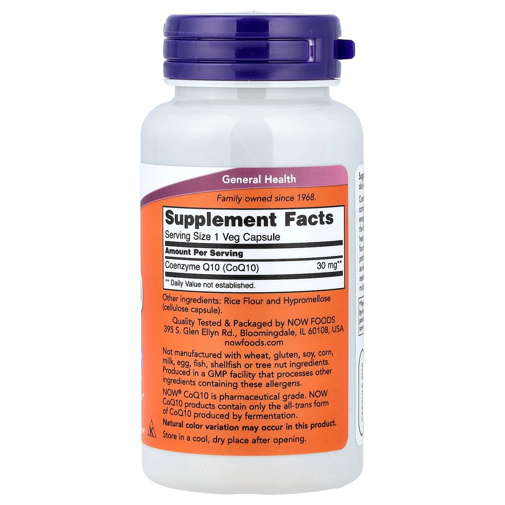 NOW Foods, коэнзим Q10, 30 мг, 60 вегетарианских капсул