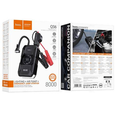 Hoco QS6 Clever смарт насос+портативный аккумулятор для запуска авто (8000mAh) (black)
