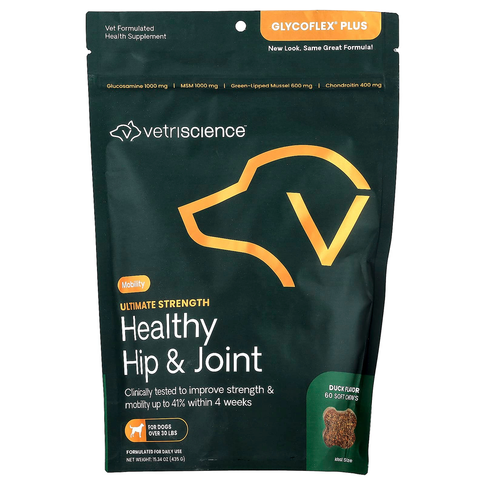 VetriScience, Healthy Hip & Joint, Ultimate Strength, для собак, утка, 60 жевательных таблеток, 435 г (15,34 унции)