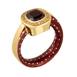 Кольцо с Гранатом и жёлтыми сапфирами, Эмаль, R0176-52/11