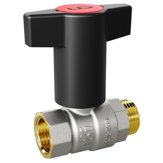 Кран шаровой LD Pride 1/2" НР/ВР с пластиковой T-ручкой (красная вставка) (LD 47.342.15)