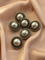 Пуговицы бронзовые с жемчугом и косичкой (темные медные)