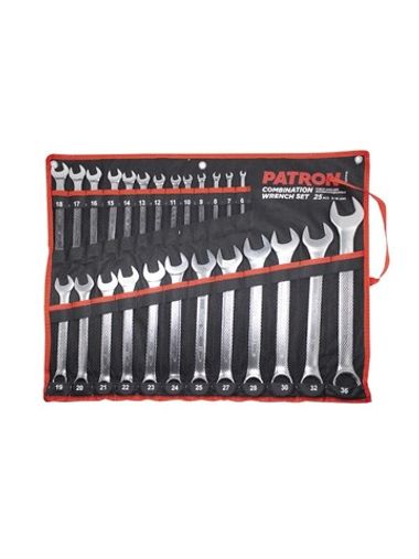 Набор ключей комбинированных 25 пр (6,7,8,9,10,11,12,13,14,15,16,17,18,19,20,21,22,23,24,25, 27, 28, 30, 32, 36мм), на полотне PATRON P-5261P36