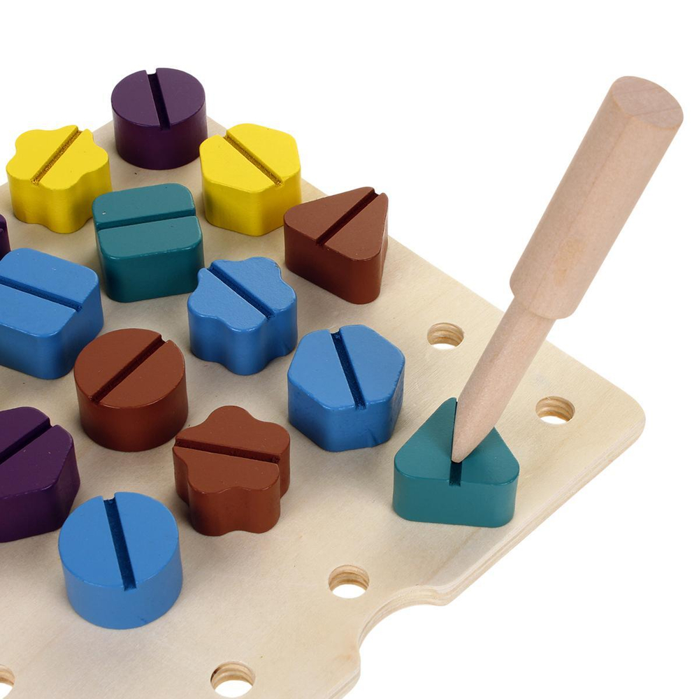 Конструктор деревянный с болтами 27 дет + карточки, коробка C-41951