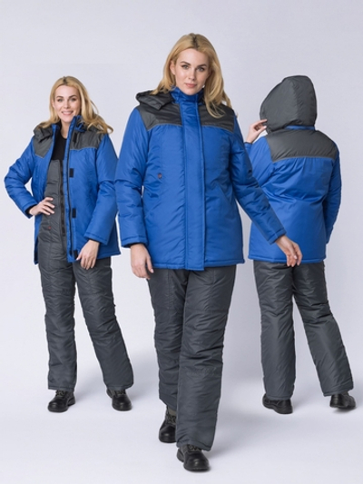 Куртка зимняя женская Снежана (Дюспо), васильковый/темно-серый