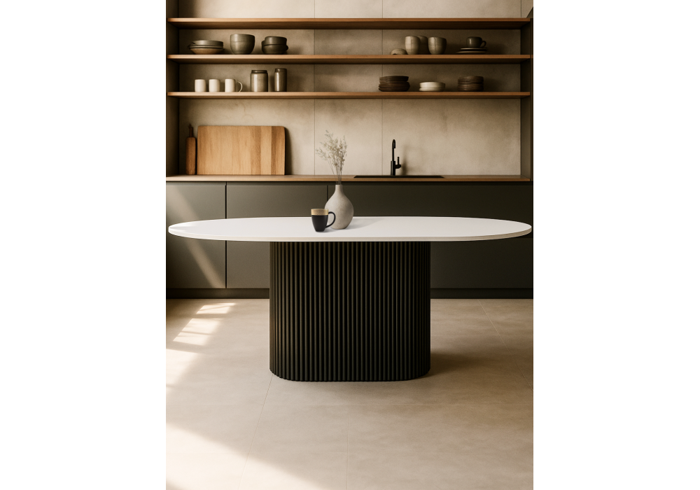 Стол деревянный Woodville Барон О 200 х 90 белая пленка шагрень, черные ноги