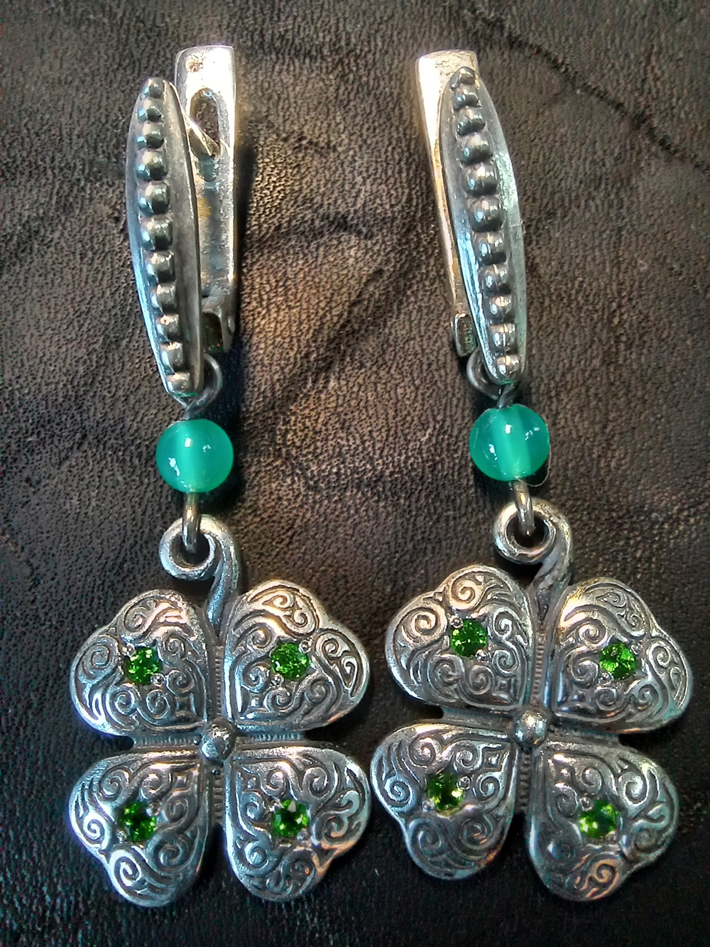 Серьги длинные "Клевер удачи"