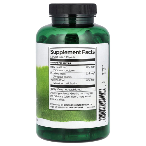 Swanson, Комплекс родиолы базилика и валерианы, 180 капсул