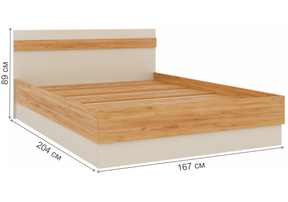 Двуспальная кровать Кассандра 160х200 дуб крафт золотой / кашемир