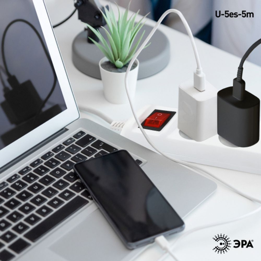 Удлинитель электрический ЭРА U-5es-5m-3x1,5 с заземлением с выключателем 5 розеток 5м ПВС 3x1,5мм2 16А | Бытовые удлинители