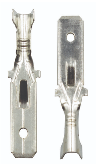 Клемма Папа 2101-07 латунь (луженая) 6,3 стандарт с фиксир элементом и усиком  Маяк МШ-63-1,5-2,5