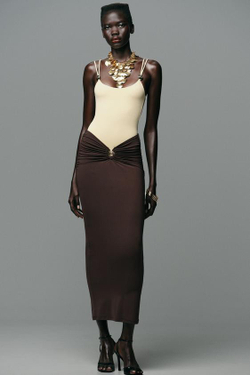 ZARA ЮБКА ИЗ ПОЛИАМИДА С РАКУШКОЙ, ТЕМНО-КОРИЧНЕВЫЙ