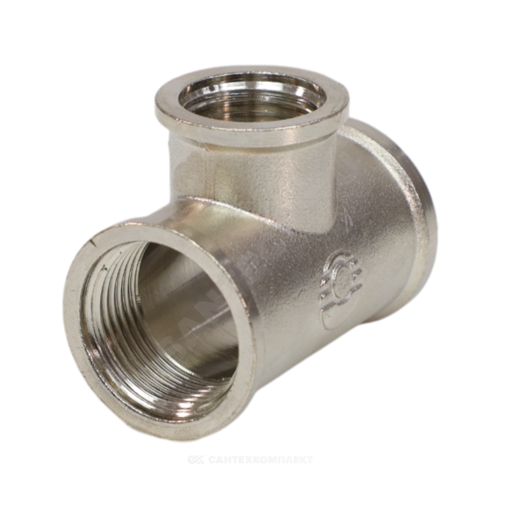 Тройник латунь никель переходной Ду 25х15х25 (1"х1/2"х1") ВР VALFEX VF.750.N.100.012.100