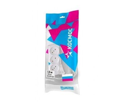 Сетевой удлинитель КОСМОС ШВВП 2х0.75 3 розетки 1.5 м 6А 1300Вт (корпус негорючий PP) YKsm1.5m-3g(6A)E