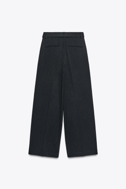 ZARA БРЮКИ СО СКЛАДКАМИ И ПОЯСОМ, МОРСКОЙ СИНИЙ