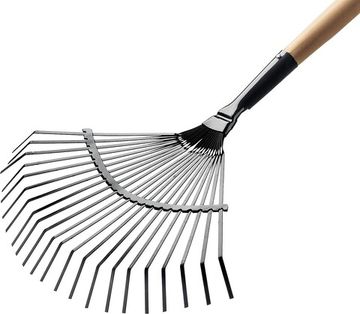 GRINDA GP-22F, 400 х 260 х 1500 мм, 22 плоских зубца, стальная рабочая часть, черенок из дерева высш. сорт, веерные грабли (39593)