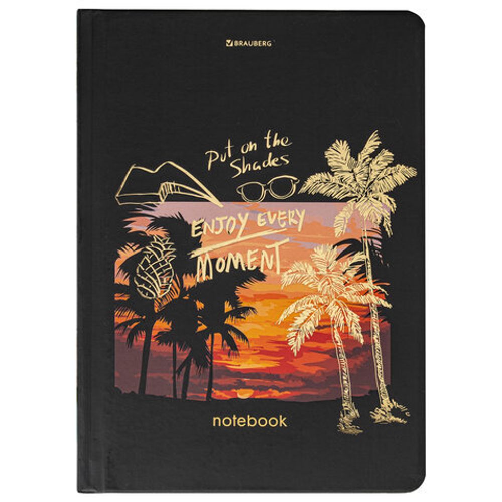 Блокнот с резинкой в точку 96 л., А5 (145х203 мм), твердая обложка с фольгой, BRAUBERG, "Закат", 113734