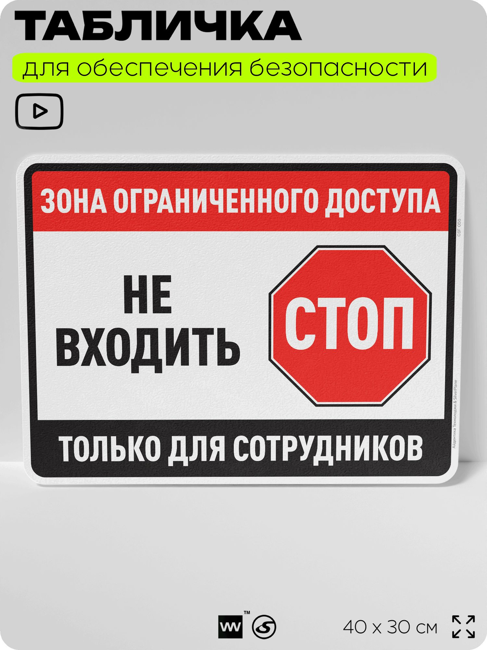 Табличка для обеспечения безопасности "Зона ограниченного доступа, не входить, только для сотрудников", для производства, предприятия, организаций, 40х30 см, Silver Plane x Айдентика Технолоджи