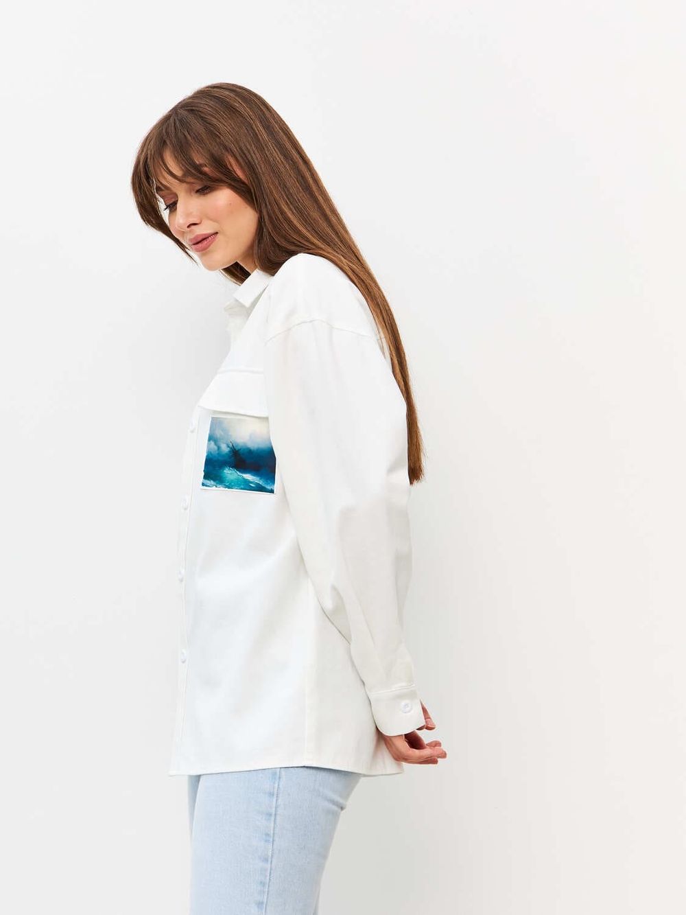 Купить Рубашка Kefirmaykifer Айвазовский хлопковая белая Рубашка Kefirmaykifer Айвазовский хлопковая белая