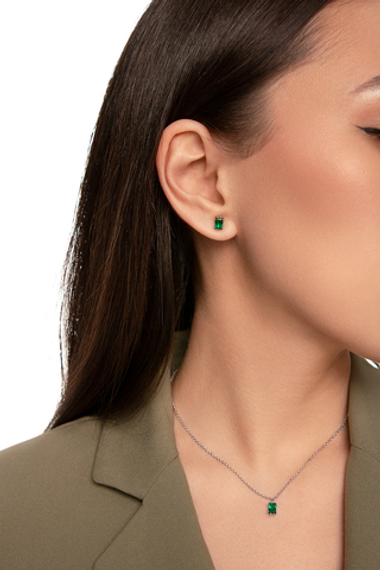 Серьги-пусеты "Льдинки" из серебра с изумрудным фианитом