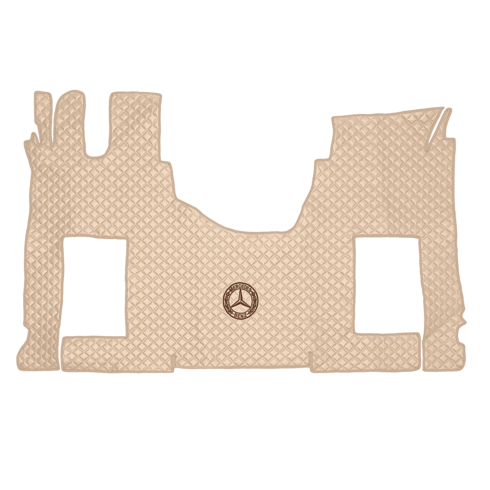 Ковры MERCEDES Actros с 2022 года (Китаец) ровный пол (экокожа, бежевый, бежевый кант, коричневая вышивка)