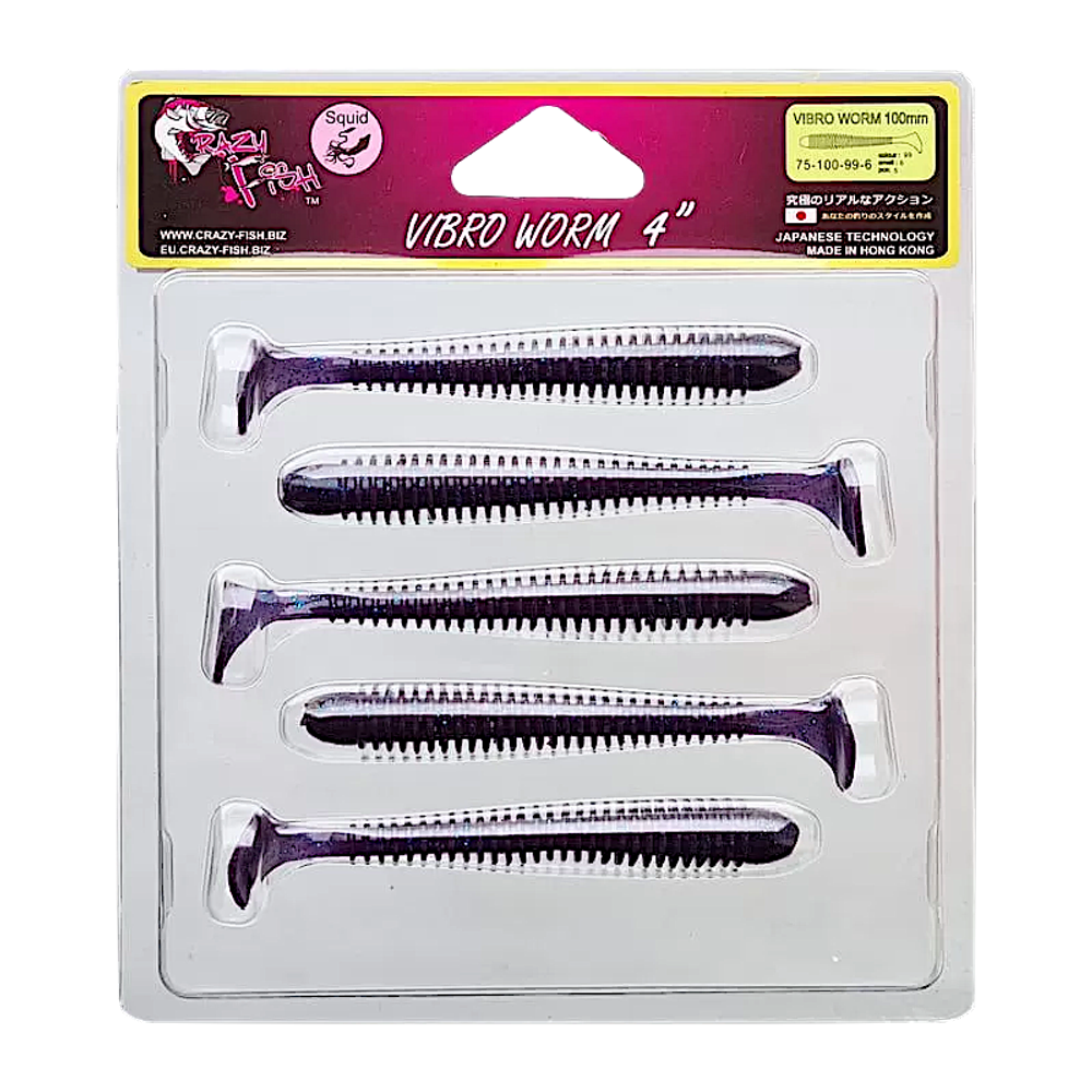 Мягкая приманка Crazy Fish Vibro Worm 4'' 10см 5шт 75-100 -
