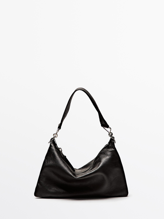 Massimo Dutti Маленькая сумка из кожи наппа с отделениями, черный
