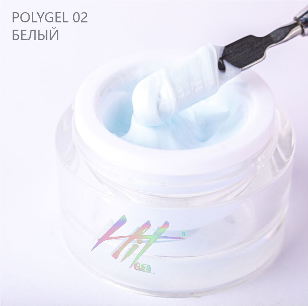 Polygel №02 ТМ "HIT gel", цвет: белый, 15 мл
