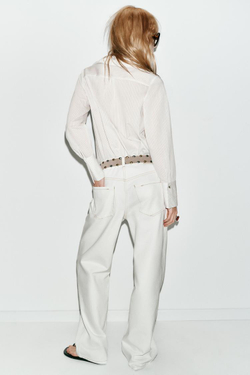 ZARA РУБАШКА В ПОЛОСКУ С ВОЛАНАМИ, БЕЛЫЙ/ЧЕРНЫЙ