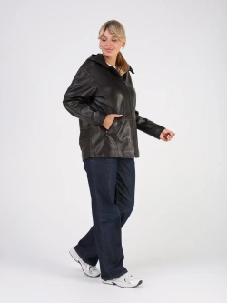 Кожаная куртка демисезонная с капюшоном оверсайз