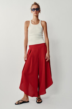 ZARA ЛЕГКИЕ БРЮКИ С РАЗРЕЗАМИ, ВИШНЕВЫЙ