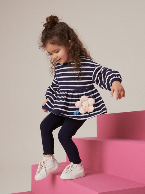 Лонгслив и легинсы в комплекте для девочки Next 386-271, Темно-синий, Белый