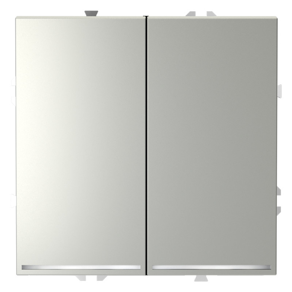 Проходной переключатель встраиваемый VOLTUM S70 двухклавишный с подсветкой 10А, (сталь)