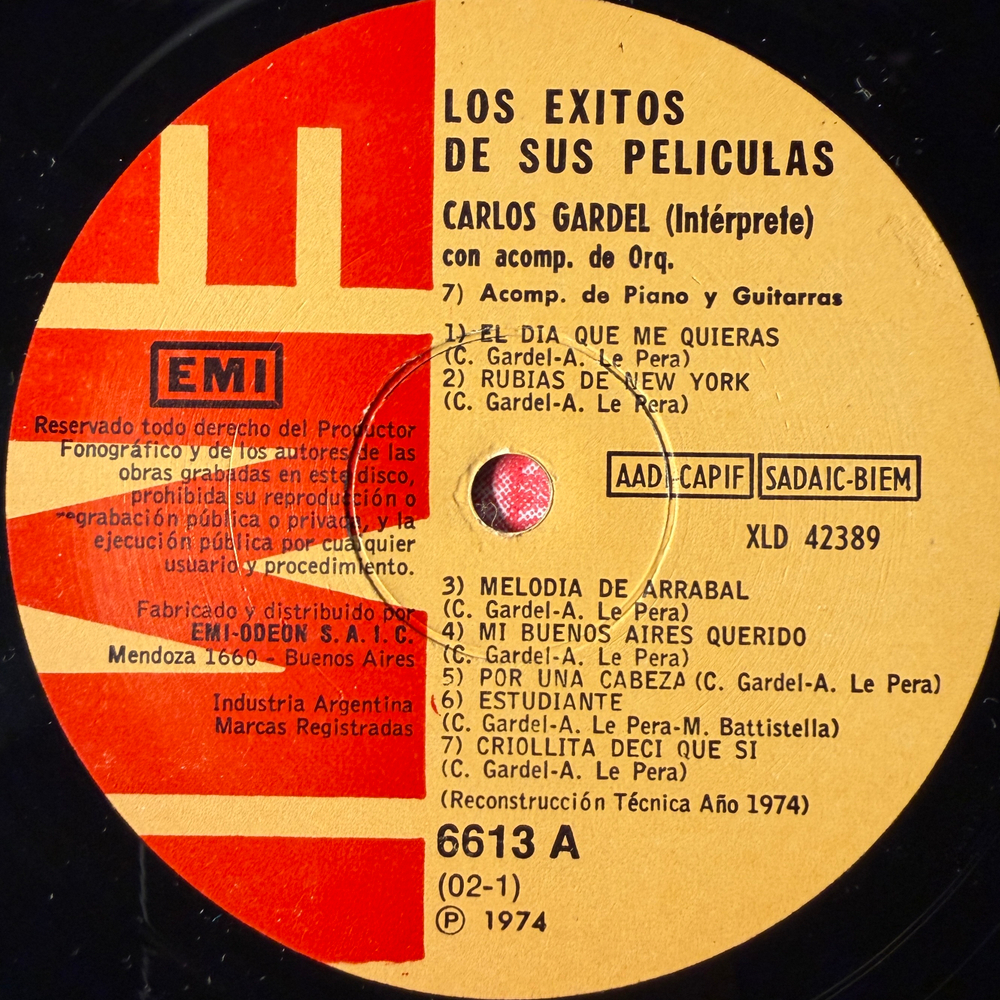Carlos Gardel ‎– Los Exitos De Sus Peliculas (Аргентина 1974г.)