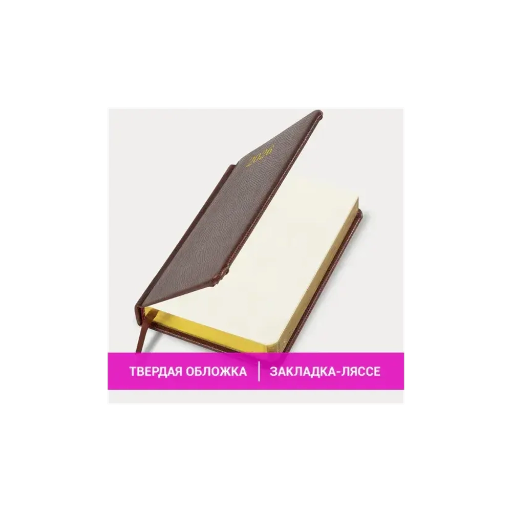 Ежедневник датированный 2026, МАЛЫЙ ФОРМАТ 100х150 мм, А6, BRAUBERG "Iguana", под кожу, коричневый, 117253