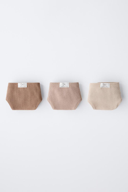 ZARA НАБОР ИЗ ТРЕХ ТРУСОВ В РУБЧИК С НАШИВКОЙ, ТЕЛЕСНО-РОЗОВЫЙ