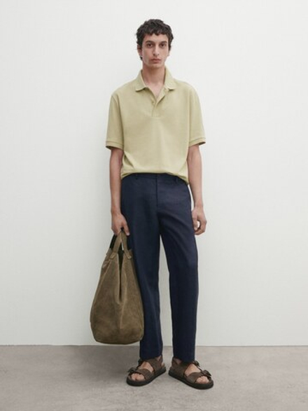 Massimo Dutti Поло из рельефного хлопкового пике, цвет зеленого яблока
