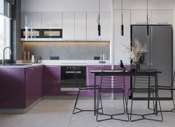 Модульный кухонный гарнитур «Олива» 1600/4000 (Белый металлик/сирень металлик), ЛДСП, ДСВ Мебель