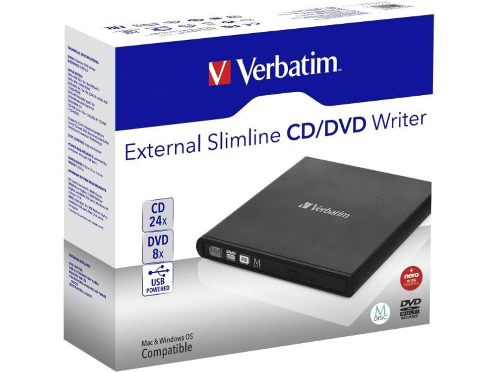 Привод CD/DVD внешний Verbatim Slimline CD/DVD Writer USB 2.0