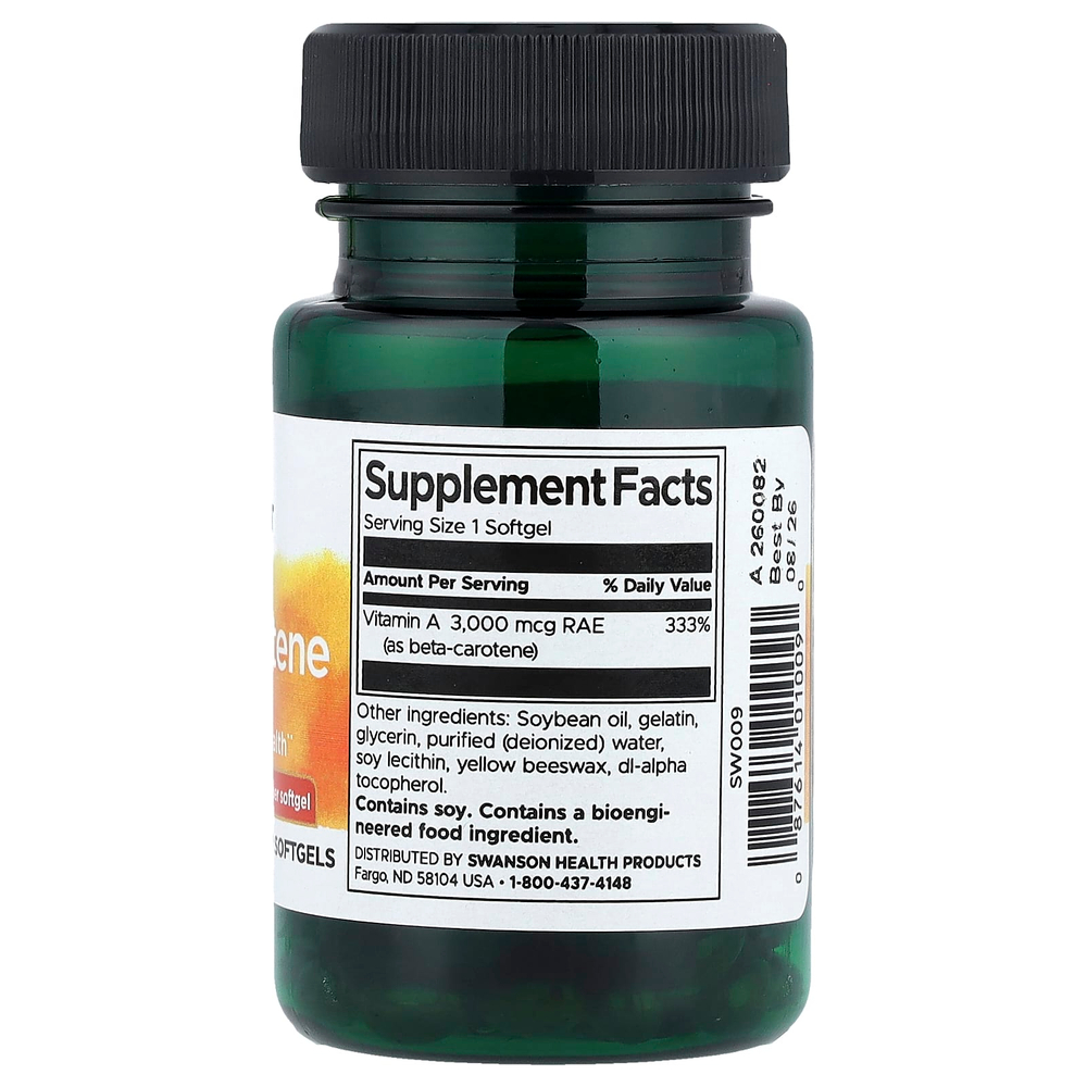 Swanson, Бета-каротин, 10 000 МЕ (3000 мкг RAE), 100 мягких таблеток