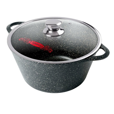 Кастрюля 4л Гранит с литыми ручками и стеклянной крышкой, к2633аг