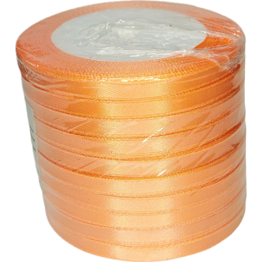 Лента упаковочная атласная 6мм, 22 м персик (10шт/уп)