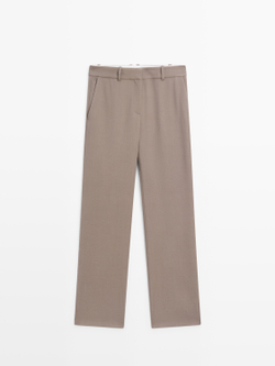 Massimo Dutti Брюки приталенного кроя из 100% шерсти - Limited Edition, оливковый