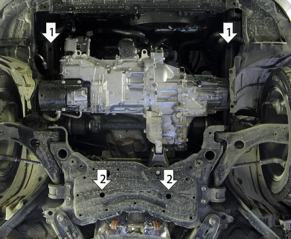 Защита картера Двигателя, КПП. 2 мм, Сталь. для Mazda 5 2005-2010, Mazda 3 2003-2009 MOTODOR.71123