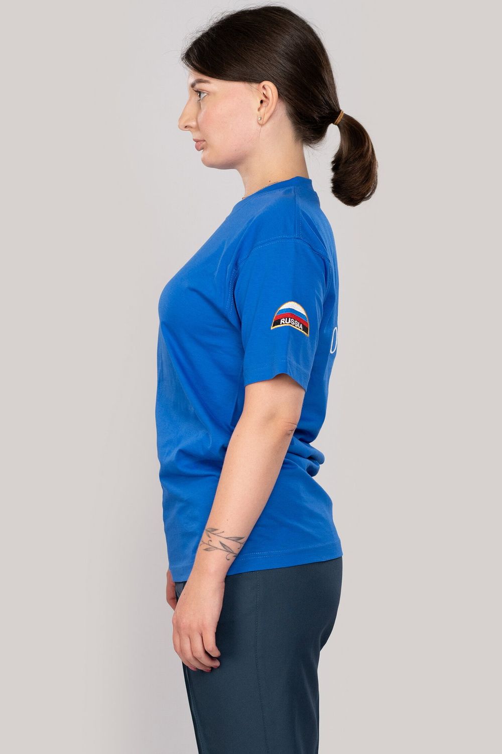 Футболка женская МЧС цв. василек (вышивка)