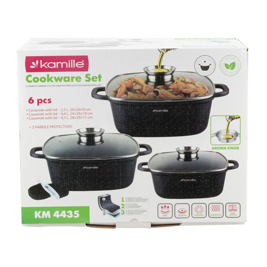 Набор посуды 6 предметов с прихватками Kamille KM 4435 из литого алюминия